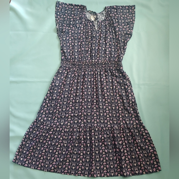 Destination 365 Printed Short-Sleeve Midi Dress Smocking Size LP - Picture 9 of 11